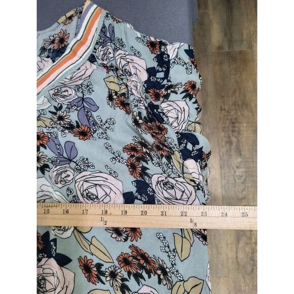 DEMOCRACY Women's SZ LG Floral Striped 3/4 Kimono Sleeve V-Neck Flowy Tunic Top - Picture 7 of 9